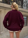Bordo Saç Örgü Gold Düğme Detaylı Oversize Hırka