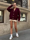 Bordo Saç Örgü Gold Düğme Detaylı Oversize Hırka