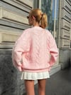 Pembe Saç Örgü Gold Düğme Detaylı Oversize Hırka