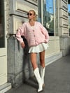 Pembe Saç Örgü Gold Düğme Detaylı Oversize Hırka