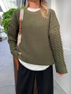 Saç Örgü Bisiklet Yaka Oversize Kazak Haki