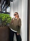Saç Örgü Bisiklet Yaka Oversize Kazak Haki