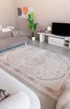 By Özer Halı Bej Renk Bordürlü Göbekli Klasik Stil Saray Halı Juliet JU27A Salon Halısı