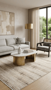 By Özer Halı Bej Renk Kahverengi Çizgili Modern Stil Akrilik İplik Estefan EU05A Salon Halısı