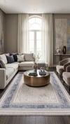 By Özer Halı Bej Renk Mavi Çerçeveli Modern Stil Artemis Dior 02495A Salon Halısı