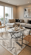 By Özer Halı Bej Renk Siyah Çizgili Modern Stil Akrilik İplik Estefan EU06A Salon Halısı