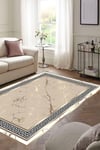 By Özer Halı Bordürlü Bej Gold Renk Desenli Makinede Yıkanabilir Modern Stil Yolluk Salon Halısı