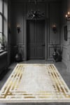 By Özer Halı Bordürlü Bej Gold Renk Makinede Yıkanabilir Modern Stil Yolluk Salon Halısı