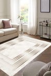 By Özer Halı Bordürlü Dot Taban Krem Kahve Renk Geçişli Makinede Yıkanabilir Modern Stil Kilim Yolluk Salon Halısı
