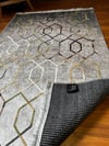 By Özer Halı Geometrik Desenli Gri Gold Renk Geçişli Saçaklı Makinede Yıkanabilir Modern Kilim