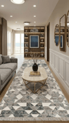 By Özer Halı Gri Renk Bej Çizgili Modern Stil Akrilik İplik Estefan EU07A Salon Halısı