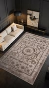 By Özer Halı Gri Renk Bordürlü Desenli Modern Stil Karmen Halı Art AT004G Salon Halısı