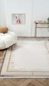 By Özer Halı Gri Renk Kahve Bordürlü Modern Stil Saten Tekstil Ottowa OT001G Salon Halısı