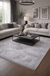By Özer Halı Gri Renk Krem Desenli Modern Stil Artemis Halı Runner 05016A Salon Halısı