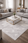 By Özer Halı Gri Renk Krem Desenli Modern Stil Artemis Halı Samoa 02387B Salon Halısı