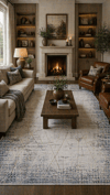 By Özer Halı Gri Renk Mavi Bordürlü Modern Stil Artemis Halı Romantik 02433B Salon Halısı
