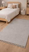 By Özer Halı Gri Renk Modern Makinede Yıkanabilir Kaymaz Taban Saçaklı Halı