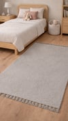 By Özer Halı Gri Renk Modern Makinede Yıkanabilir Kaymaz Taban Saçaklı Halı