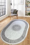 By Özer Halı Gri Renk Oval Makinede Yıkanabilir Modern Stil Kilim Yolluk Salon Halısı