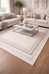 By Özer Halı Krem Renk Bej Bordürlü Modern Stil Artemis Halı Romantik 02432A Salon Halısı