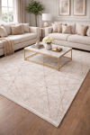 By Özer Halı Krem Renk Bej Desenli Modern Stil Artemis Halı Romantik 02429A Salon Halısı