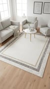 By Özer Halı Krem Renk Gri Bordürlü Modern Koza Halı Lara A3401B Salon Halısı