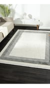 By Özer Halı Krem Renk Gri Bordürlü Modern Stil Saten Tekstil Kenzo KN001A Salon Halısı