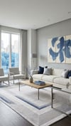 By Özer Halı Krem Renk Mavi Çerçeveli Modern Stil Artemis Dior 06404A Salon Halısı