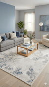 By Özer Halı Krem Renk Mavi Desenli Modern Stil Artemis Artex 02506A Salon Halısı