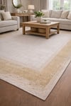 By Özer Halı Krem Renk Sarı Bordürlü Modern Stil Flora Halı Magnum 7064F Salon Halısı