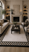By Özer Halı Krem Renk Siyah Bordürlü Modern Stil Artemis Halı Arianna 6304L Salon Halısı