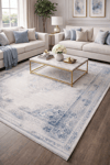 By Özer Halı Krrem Renk Mavi Desenli Modern Stil Artemis Dior 02517A Salon Halısı
