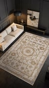 By Özer Halı Vizon Renk Bordürlü Desenli Modern Stil Karmen Halı Art AT004B Salon Halısı