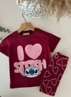 Bordo Kalp Detaylı Stitch Takım