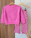 Leopar Kalp Desenli Taytlı Takım - Pembe