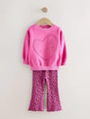 Leopar Kalp Desenli Taytlı Takım - Pembe