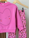 Leopar Kalp Desenli Taytlı Takım - Pembe
