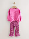 Leopar Kalp Desenli Taytlı Takım - Pembe