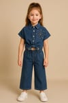 Papatya İşlemeli Denim Takım