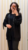 GHİSA PUL PAYET PÜSKÜLLÜ HIRKA 3761 SİYAH