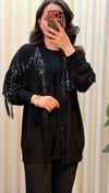 GHİSA PUL PAYET PÜSKÜLLÜ HIRKA 3761 SİYAH