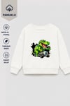 Erkek Çocuk 3 İplik Kumaş Dinozor Baskılı Pamuklu Sweatshirt
