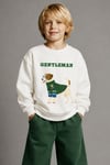 Erkek Çocuk 3 İplik Kumaş Hayvan Baskılı Pamuklu Sweatshirt