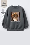 Erkek Çocuk 3 İplik Kumaş Kedi Baskılı Pamuklu Sweatshirt