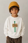 Erkek Çocuk 3 İplik Kumaş Uzaylı Baskılı Pamuklu Sweatshirt