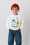 Erkek Çocuk 3 İplik Kumaş Zürafa Baskılı Pamuklu Sweatshirt