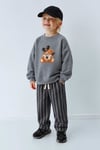 Erkek Çocuk Antrasit Ayıcık Baskılı Sweatshirt ve Çizgili Eşofman Alt Üst Takım