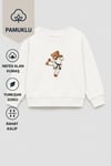 Erkek Çocuk Ayıcık Baskılı 3 İplik Kumaş Pamuklu Sweatshirt