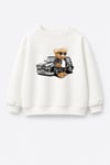 Erkek Çocuk Ekru Araba Baskılı Pamuklu Sweatshirt ve Antrasit Çizgili Eşofman Alt Üst Takım