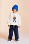 Erkek Çocuk Ekru Ayıcık Baskılı Sweatshirt ve Lacivert Çizgili Eşofman Alt Üst Takım